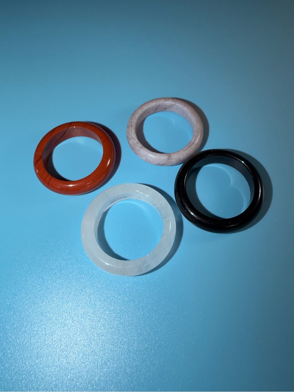Set of Four Round Resin/Stone Rings - Red, White, Pink, Black